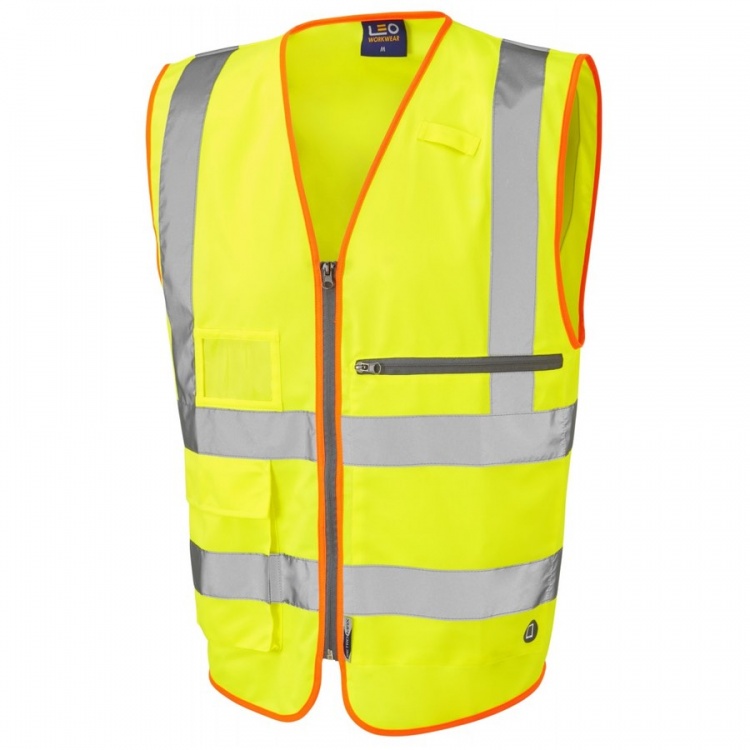 Leo Workwear W24-Y Foreland ISO 20471 Class 2 Superior Vest with Tablet Pocket Yellow